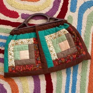 Unique Vintage Hand Sewn Log Cabin Quilted Hand Bag Purse